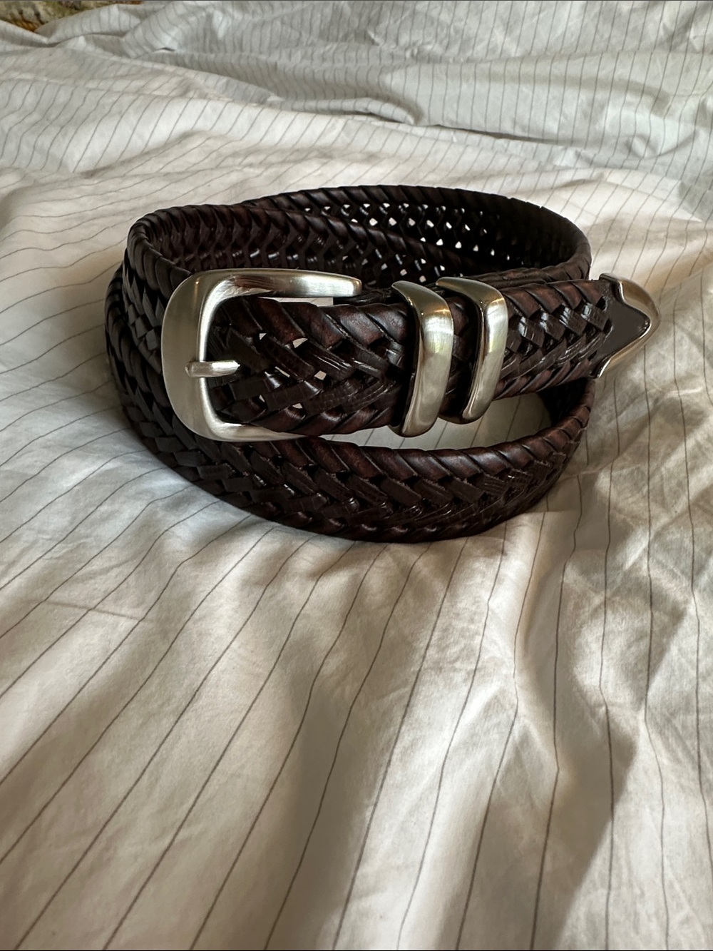 Perry Ellis - Braided Leather Men’s Belt - Dark Brown - Picture 1 of 3